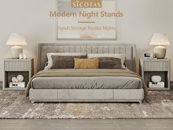 SICOTAS Nightstand Set of 2 with Drawer, Modern Wide Bedside Table for Bedroom, 22.7 x 15.4 x 24.1 Size Mid-Century End Table with Storage, Sturdy Night Stand for Sofa, Couch, Living Room, Office SICOTAS Nightstand Set of 2 with Drawer, Modern Wide Bedside Table for Bedroom, 22.7 x 15.4 x 24.1 Size Mid-Century End Table with Storage, Sturdy Night Stand for Sofa, Couch, Living Room, Office