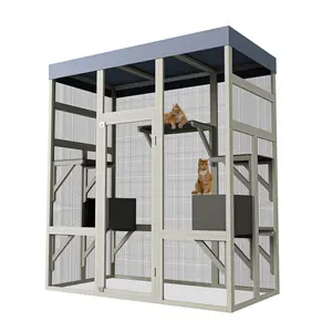 Extra-Large 70" Outdoor Cat Enclosure Catio – Wooden Walk-In Cat House with Waterproof UV-Resistant Roof, 5 Spacious Platforms, 2 Resting Boxes, Secure Rust-Proof Wire, Fits Up to 6 Cats, Ideal for Backyard or Patio