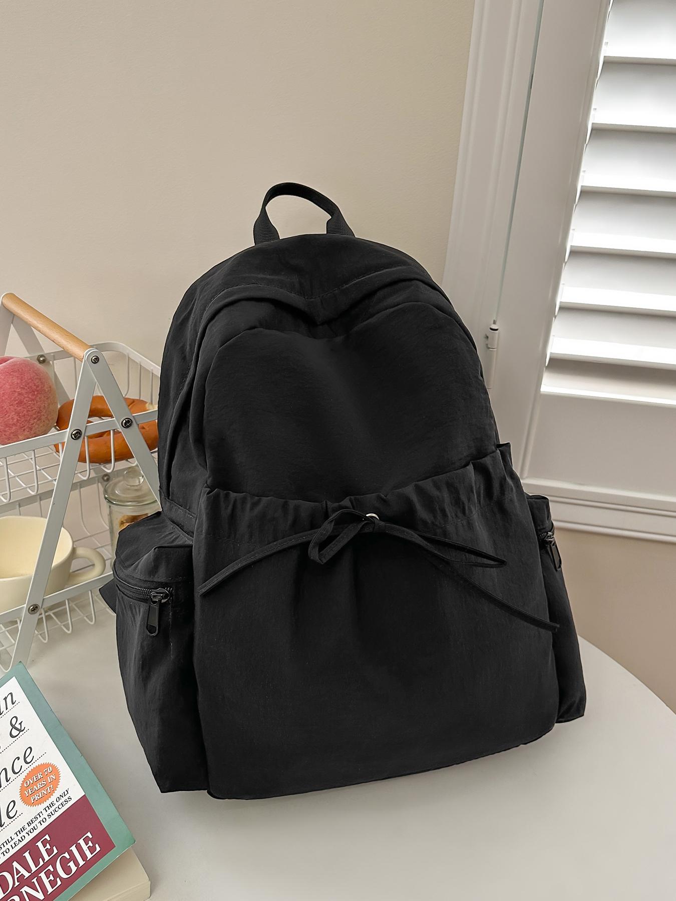1pc Women's backpack with solid color and clean color, zipper closure, fashionable and versatile, casual and simple, suitable for students to go to school, campus travel, work and commuting, women's backpack, Casual Lightweight Backpack