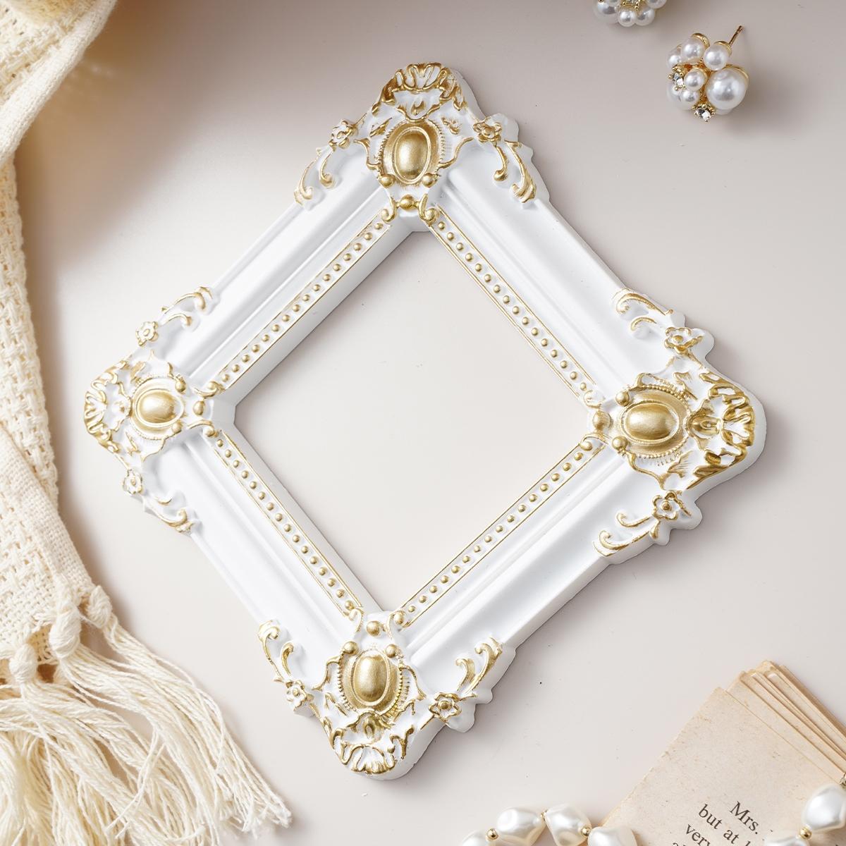 European Style Gold-Trimmed Mini Carved Frame, Resin Hand-Painted Indoor Desktop Decor, DIY Craft Kit, Wedding & Festival Decoration