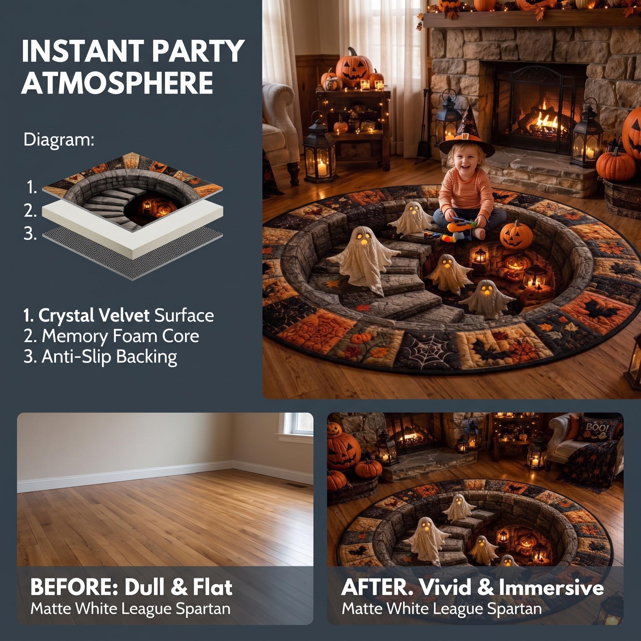 Halloween decor 2026 3D Skeleton Trap Hole Illusion Rug Spooky Halloween Floor Mat Non Slip Crystal Velvet Room Decor