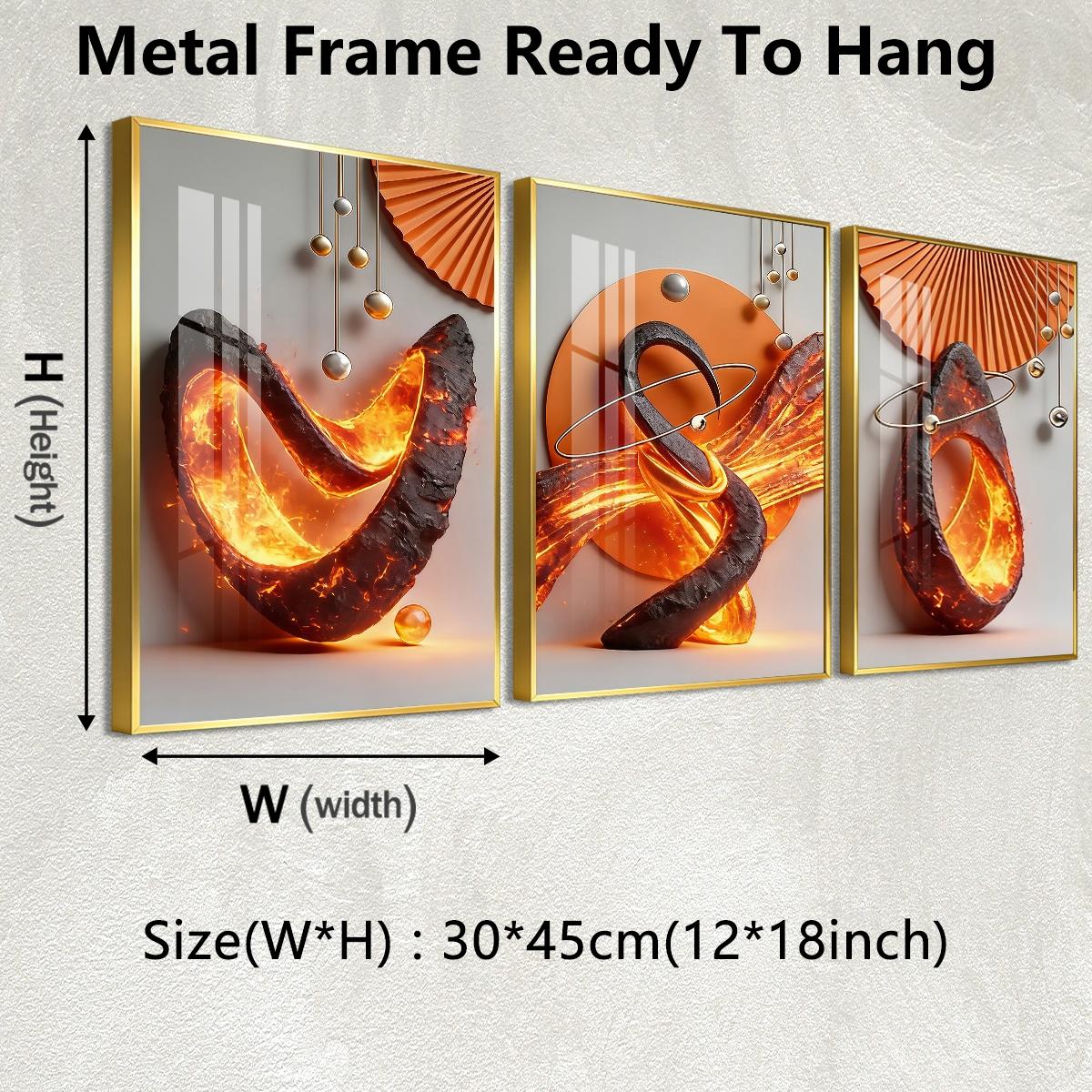 3 Counts Aluminum Alloy Framed Painting, Abstract Lava Flame Sculpture Pictures, Home Decoration For Living Room, Bedroom, Office, Restaurant, Hallway Wall Decor, Odorless Print Artwork, Luxury Perfect Gift For Friends And Family