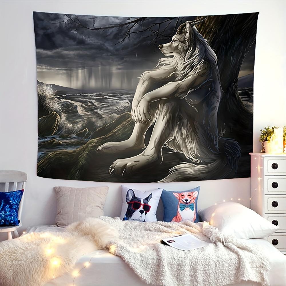 Emo White Wolf Tapestry - Funny Alpha Sigma Beta Design, Indoor Wall Hanging for Bedroom Decor, Soft Brushed Fabric, Horizontal Orientation, Wolf Decor