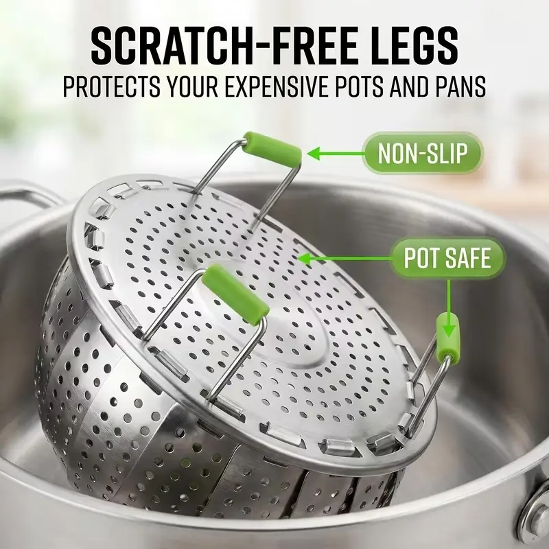 1 PCS Stainless Steel Folding Steamer Lotus Retractable Steamer Household Storage Multi-Functional Fruit Plate Colander Steaming Grid