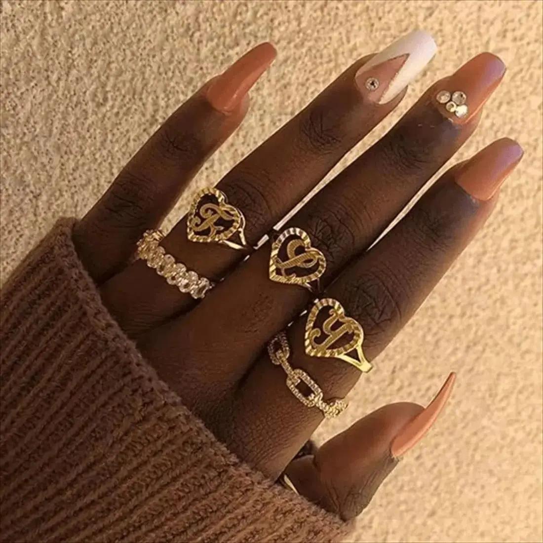 Women's Gold Tone Stainless Steel Open Cuff Ring, Personalized Heart & A-Z Letter Design, Adjustable Opening Minimalist Stackable Band, Customizable Fashion Jewelry for Daily Wear, Thoughtful Personalized Gift