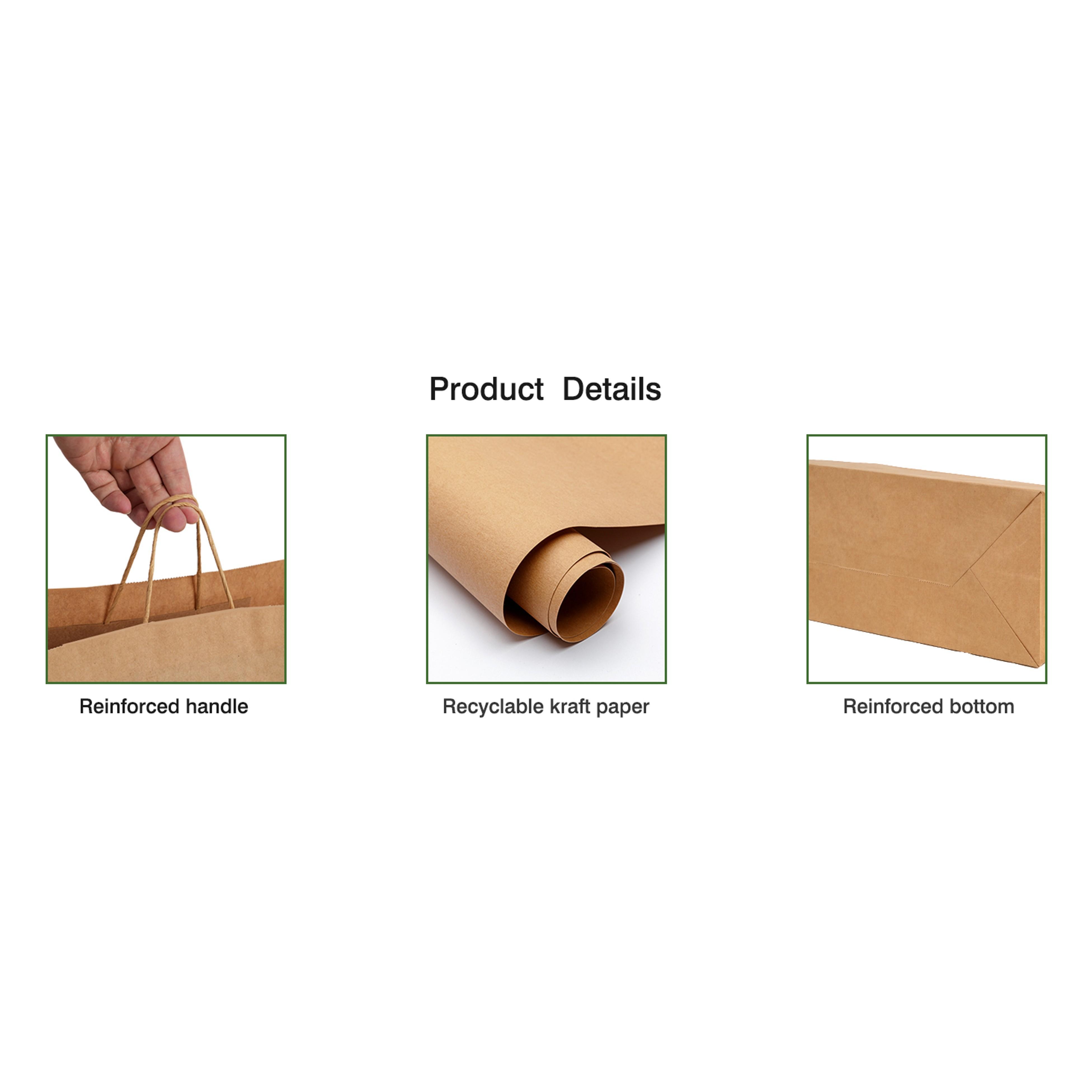 60pcs 16x6x12 Inch Large Kraft Paper Bags with Handles, Brown Gift Bags for Business Merchandise, Retail Store Use