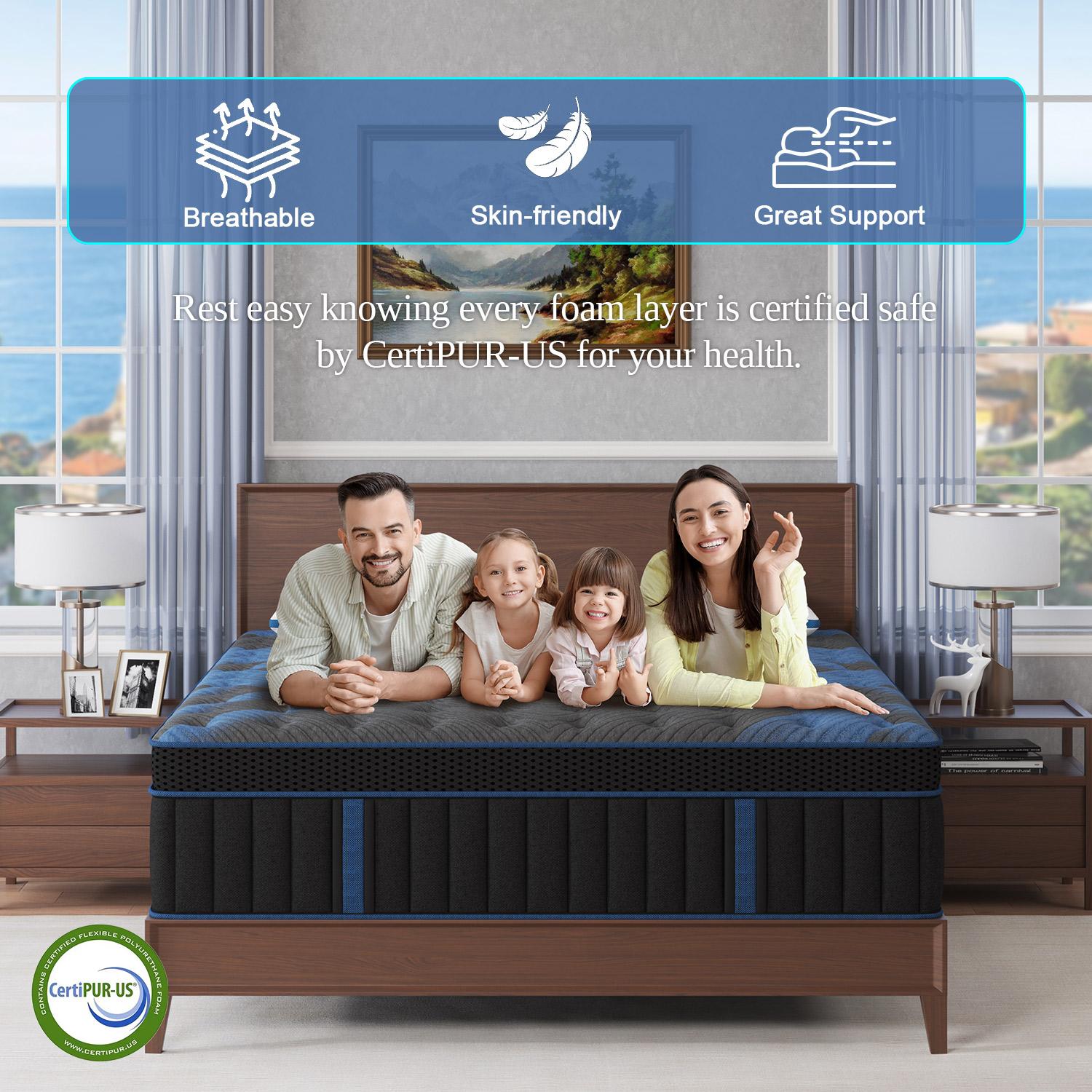 12"14" Twin Full Queen King Size Mattress in a Box Hybrid Pocket Spring Memory Foam, Medium Firm Ergonomic Mattress motion isolation with Lumbar Support