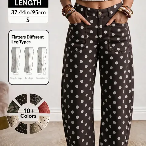 Women's Polka Dot Print Vintage Elegant Denim Curvy Pants, Stylish Retro Design, Comfortable Fit, Perfect for Casual Wear #GLOBAL PICKS