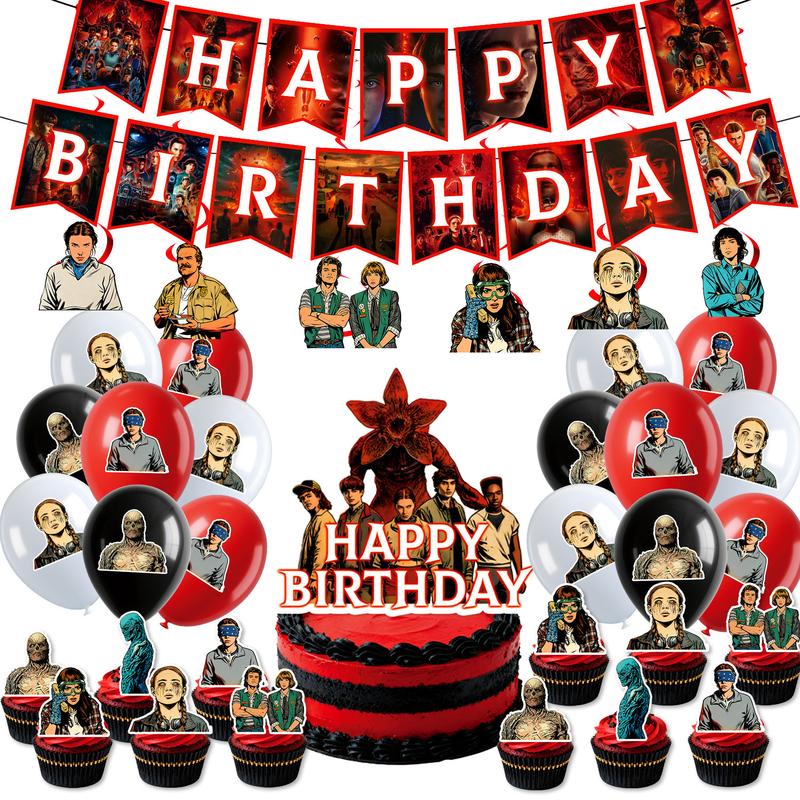Stranger Things Party Supplies Set, Birthday Decorations, Balloons, Tableware, Banner, Holiday Hanging Decor, Perfect Gift for Friends