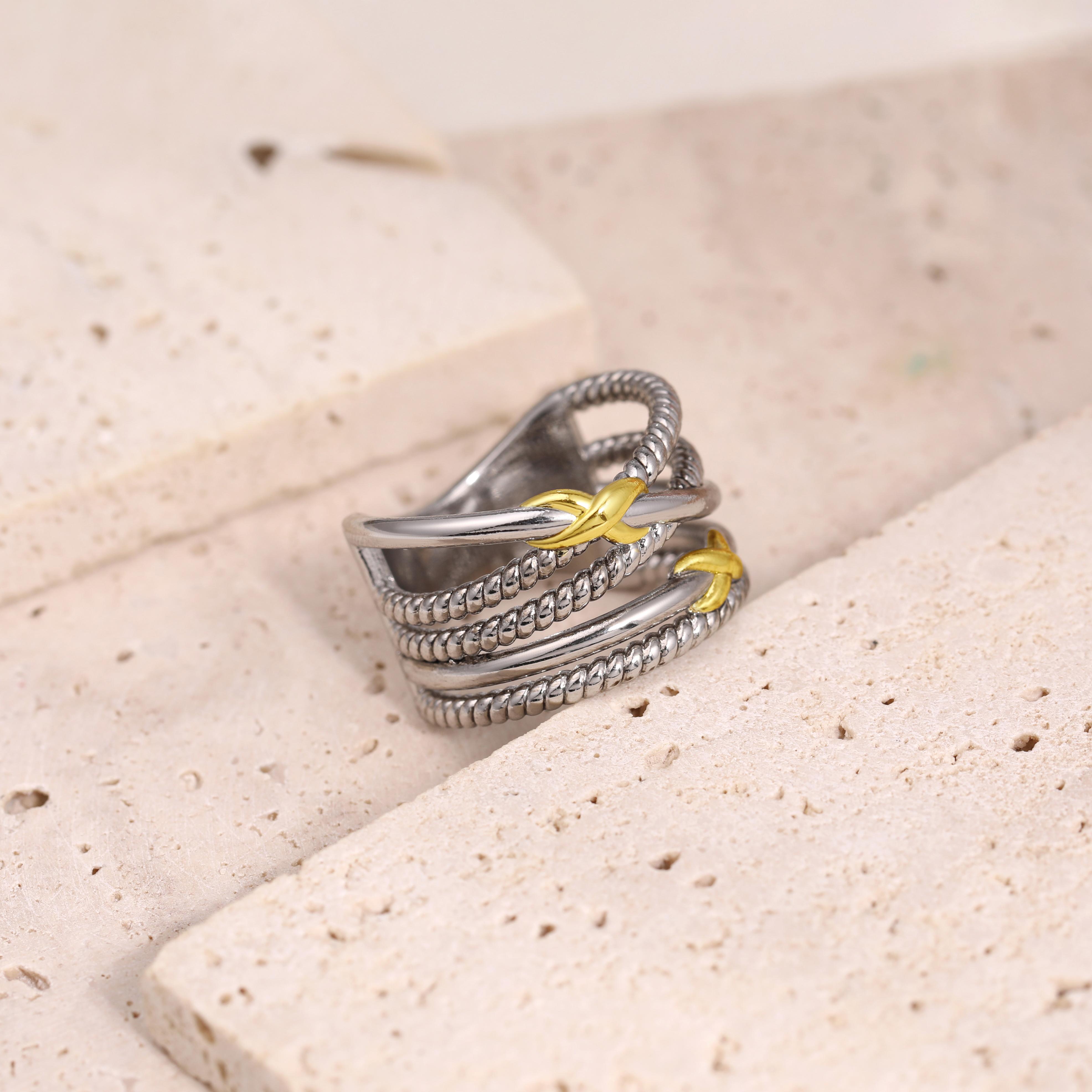 MYTYS Simple Lines Twisted Ring Two Tone Hollow Ring Elegant Heart Design Cable Wire Hollow Rings For Women Trendy Jewelry Beauty Birthday Gift Comfortable To Wear