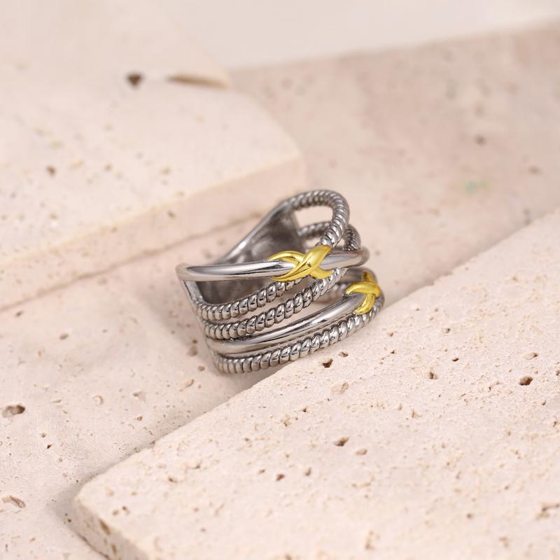 MYTYS Simple Lines Twisted Ring Two Tone Hollow Ring Elegant Heart Design Cable Wire Hollow Rings For Women Trendy Jewelry Beauty Birthday Gift Comfortable To Wear