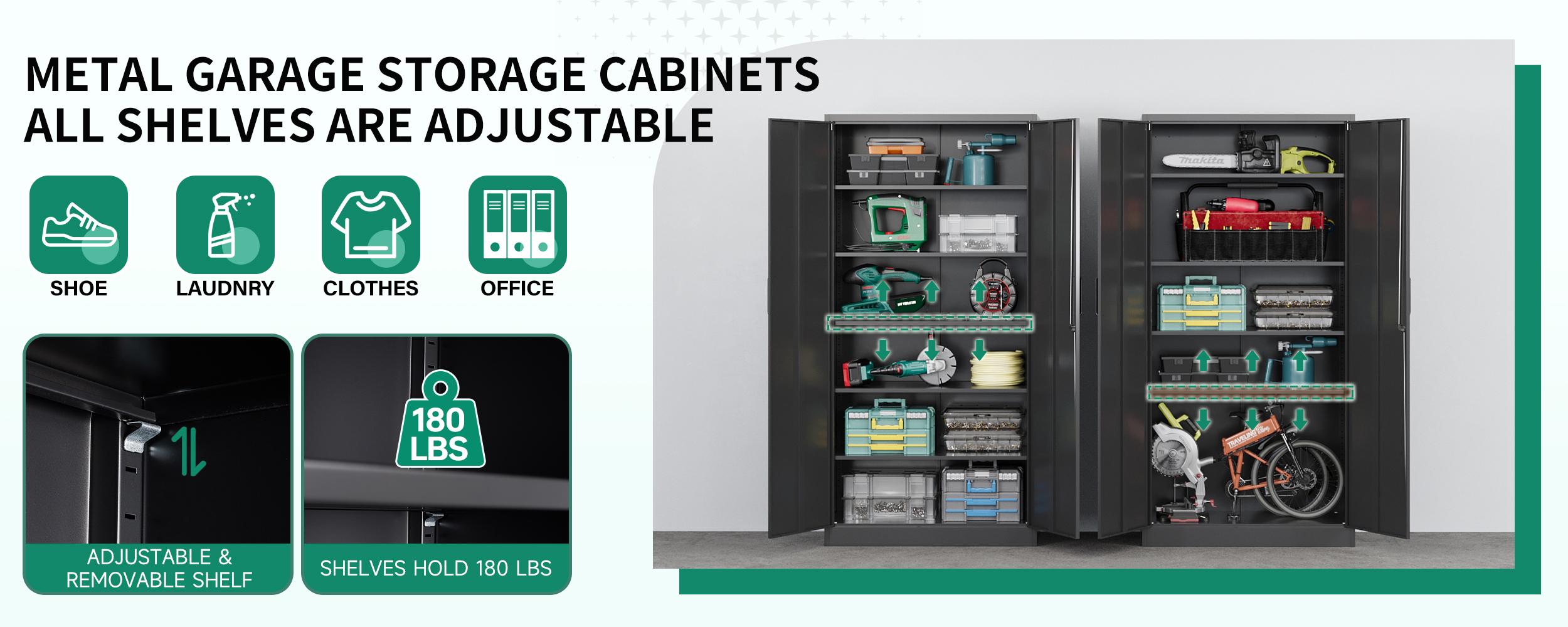 Letaya Metal Storage Cabinets with Lock Door and 5 Adjustable Shelves, Steel Garage Tool Organization Cabinets for Home,Utility Room, Warehouse,Lockers 71"