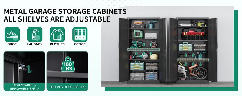 Letaya Metal Storage Cabinets with Lock Door and 5 Adjustable Shelves, Steel Garage Tool Organization Cabinets for Home,Utility Room, Warehouse,Lockers 71"