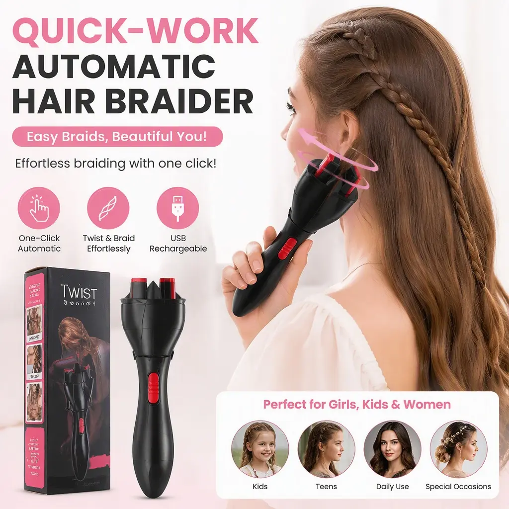 Automatic Hair Twist Braider, USB Electric DIY Hair Braiding Machine, Lazy Quick Braid Styling Tool for Kids, Girls and Women, Easy‑Operate Hairstyle Maker for Home Daily Use