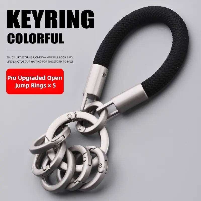 Men's Braided Rope Keychain, Car Key Lanyard, Multi-Functional Metal Ring, Simple and Elegant Lock Key Holder, Stylish Accessory