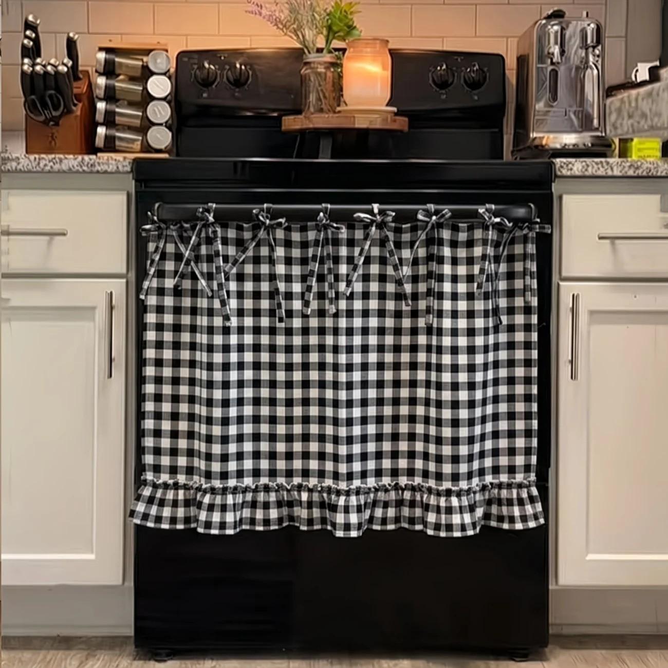 Handmade Kitchen Apron Curtain, Tie-Top Design, Heat Resistant, Easy Installation, Farmhouse Style, Covers Oven, Dishwasher, Washer
