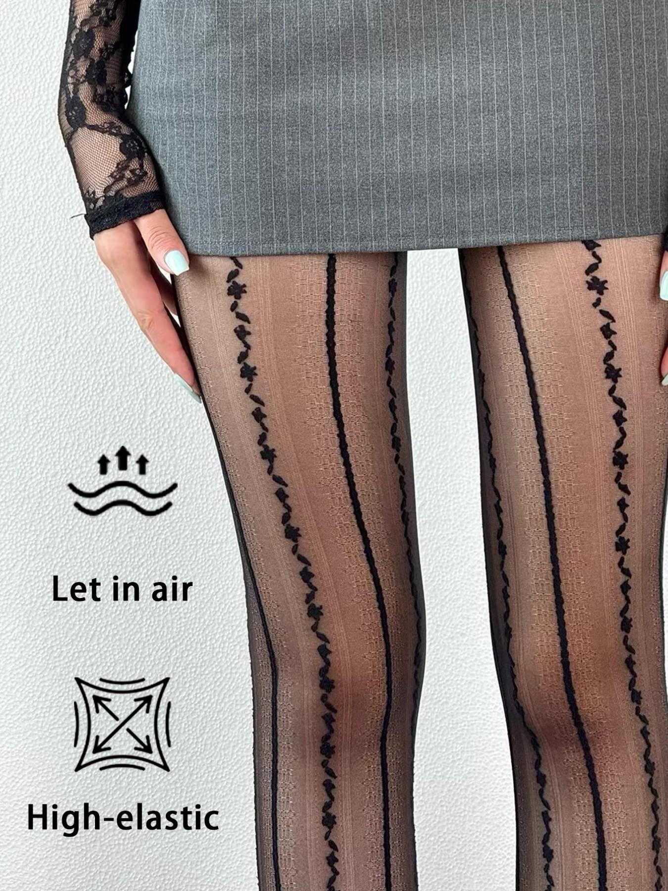 Vertical Stripe Stockings, High-Waist Slim Fit, All-Season Fashion, Perfect for Dates, Enhance Your Style, Trendy & Chic