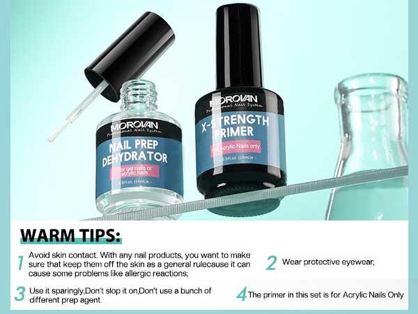 Morovan Nail Prep Dehydrator and Nail Primer X-strength, No Burn Non Acid Nail Primer and Dehydrator for Acrylic Powder Fast Dry 0.5oz Nail Primer Set