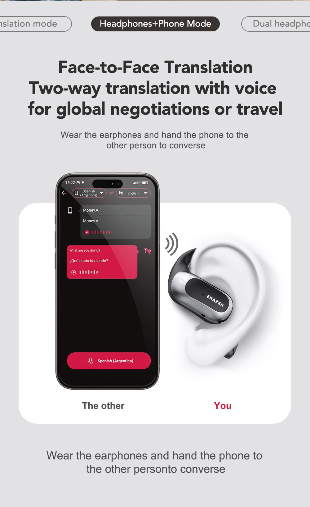 ERAZER X5 AI Translation Earbuds, Real-time Translate with APP, OWS Open-Ear Headphones, Ear Hooks Design , Wireless Earbuds, With HD Mic, Waterproof, Power Digital Display, 24H Playtime, Bluetooth 5.4 Earbuds, Gaming with Low Latency