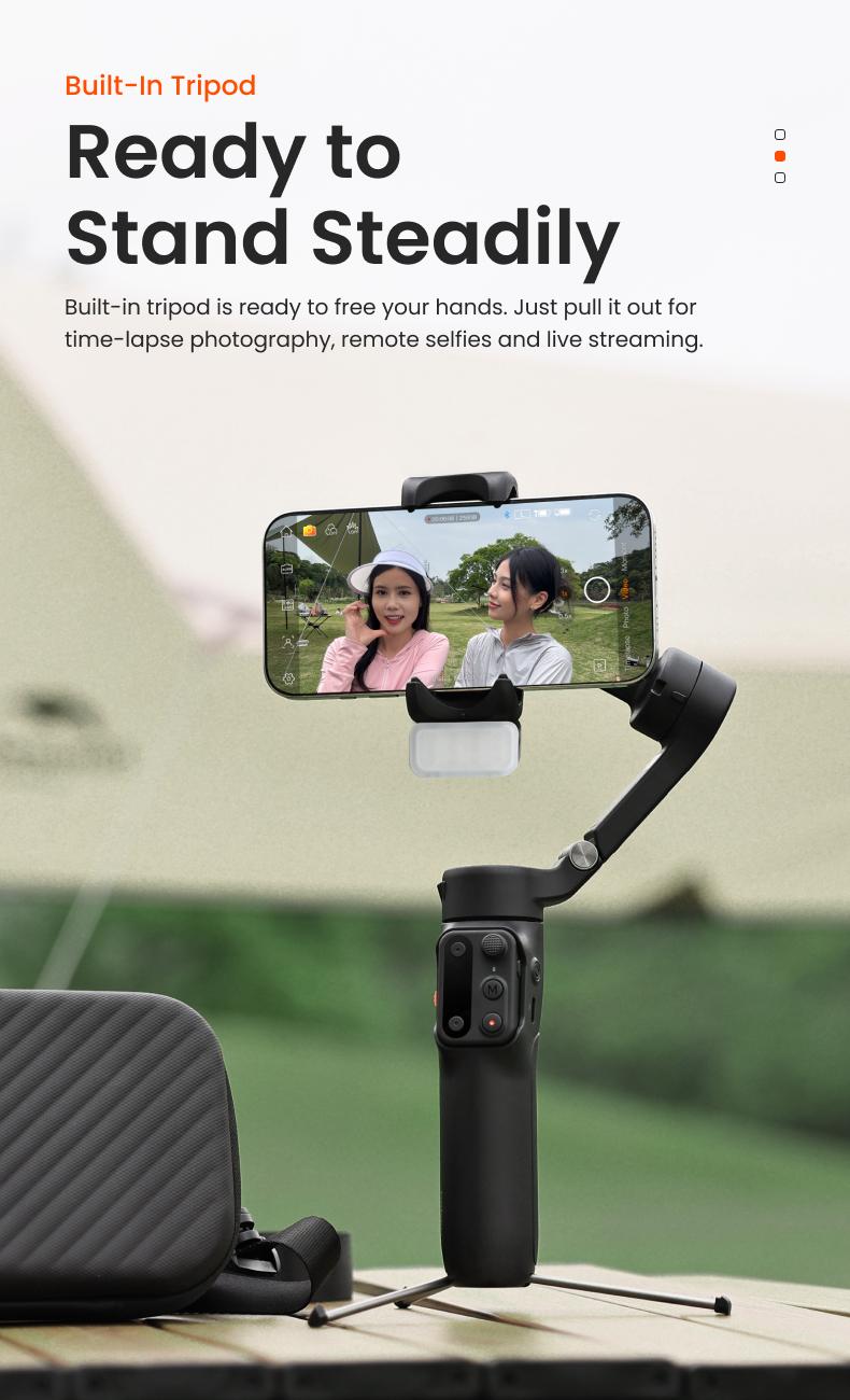 hohem iSteady X3 Gimbal Stabilizer for iPhone, Smartphone Gimbal with Detachable Remote Control, Portable Foldable 3-Axis Phone Gimbal for Android & iPhone 17 series, Built-in Tripod, Built-in Extendable Rod,Vlog Stabilizer