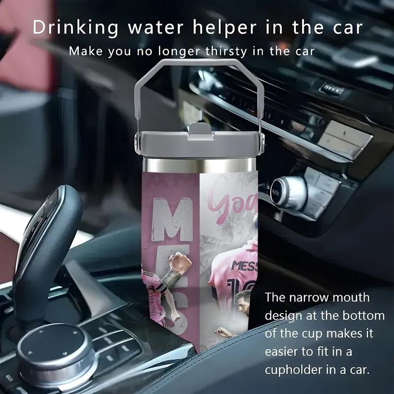 1pc 20/30oz Portable Travel Cup Featuring Dynamic Action Shots of Messi, Large Messi Stainless steel insulated water bottle with Handle, Ideal for Hot & Cold Drinks,tea and cold drinks. It is an ideal gift for fans and at social gatherings
