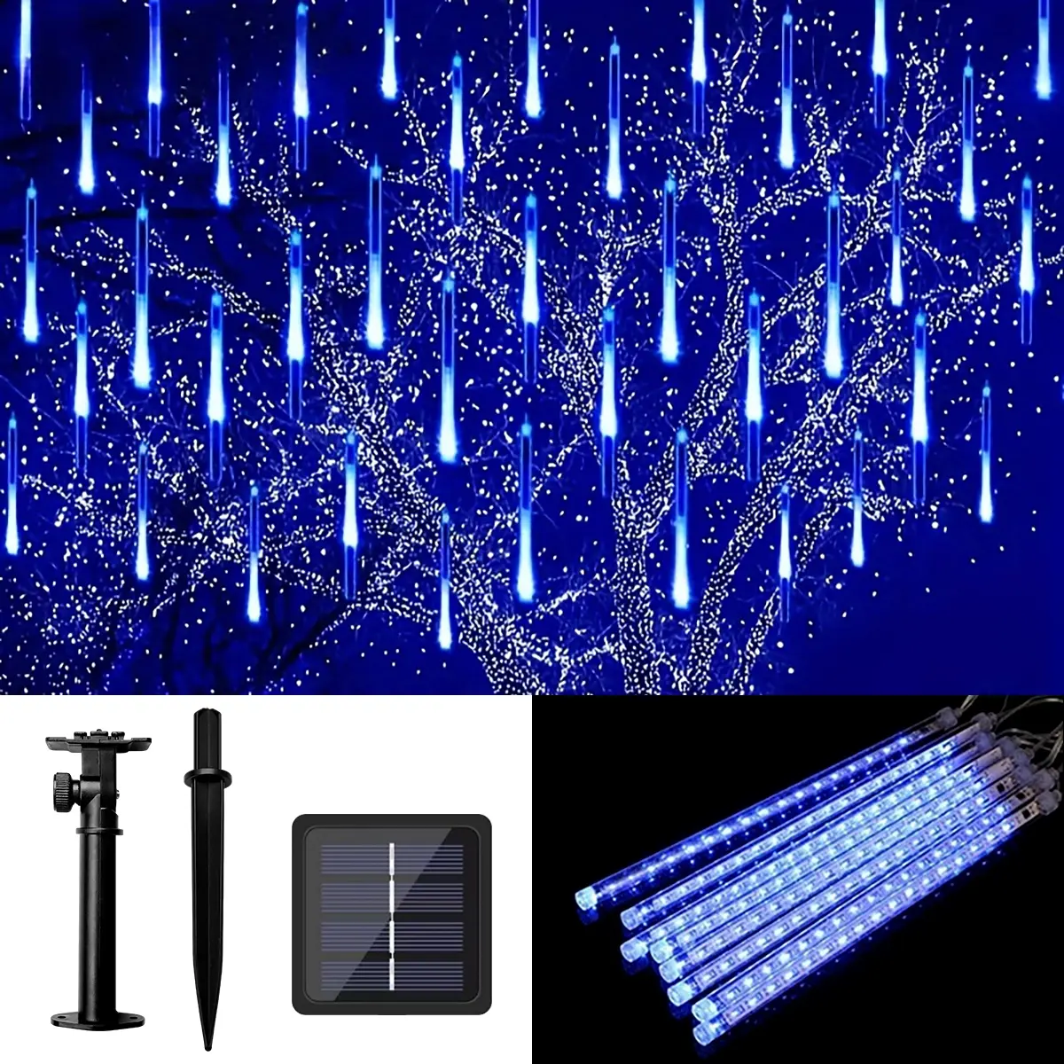 1pc 192LED Solar Meteor Shower Lights, Falling Rain Drop Lights, Solar Christmas Lights with 8 Light Tubes, IP55 Landscape Lighting for Trees Gardens Courtyards Christmas Wedding Party Mother's Day Halloween Christmas Outdoor Decoration