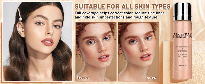 QIUFSSE 2Pcs Airbrush Foundation Makeup Spray Full Coverage Foundation for Mature Skin,Long-lasting Airbrush Flawless Setting Spray,Waterproof Foundation for Smooth Radiant Skin