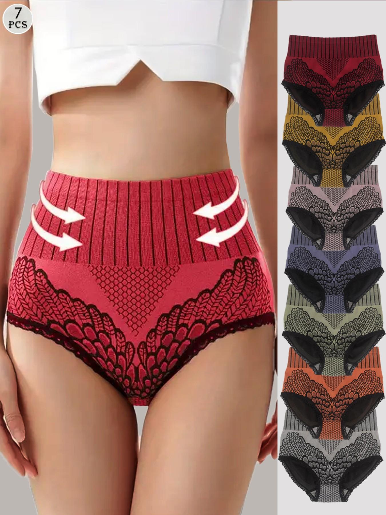 7Pcs Seamless Lace Briefs Women's Panties Set Multicolor Flat Belly Sheathing Panty Soft Skin Friendly Comfortable Briefs Female Underwear
