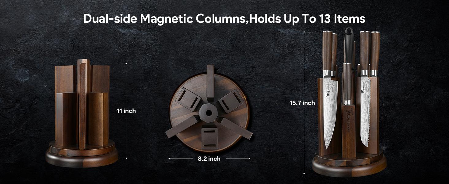 【TikTokShopSpringGlowUp】 SYOKAMI [UPDATE] Kitchen Knife Set with Magnetic Block and Sharpener 14 Piece Knife Set 360° Rotatable Holder Ultra Sharp High Carbon Stainless Steel Knives Sets with Steak Knives, Anti-slip Ergonomical Handle, Mother's Day Gift