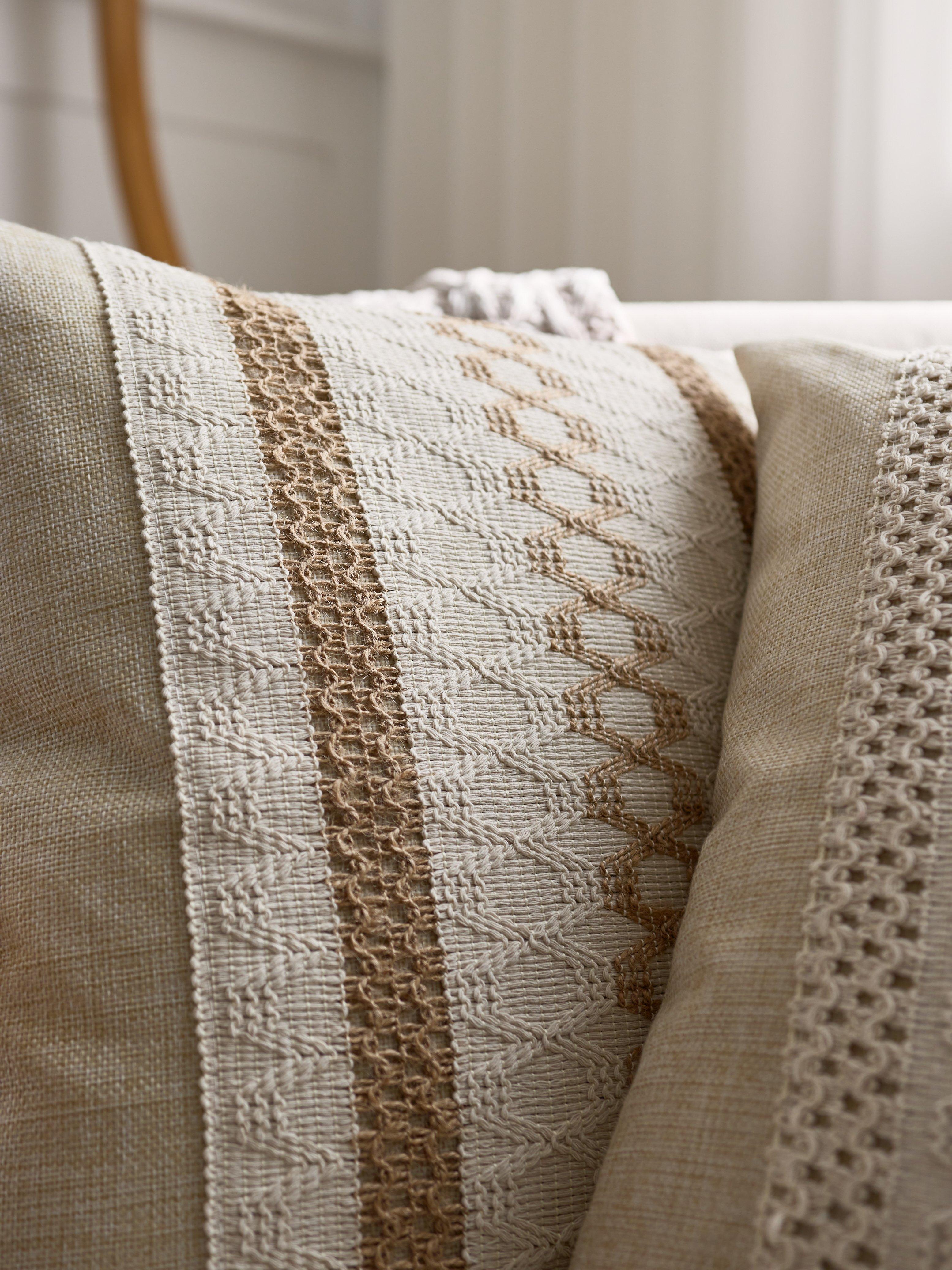 DRAGUE Boho Throw Pillow Covers, 17.7x17.7 in Set of 2 Beige Brown Farmhouse Textured Embroidered Striped Cushion Covers for Couch, Bedroom Home Decor (No Inserts Included)