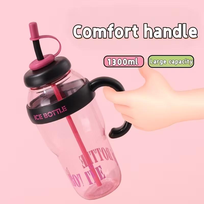 1 Piece 1300ML Large Capacity Water Cup, with Handle and Straw, Portable Sports Drinking Bottle, Leak-Proof, Ideal for Fitness Travel Outdoor Activities