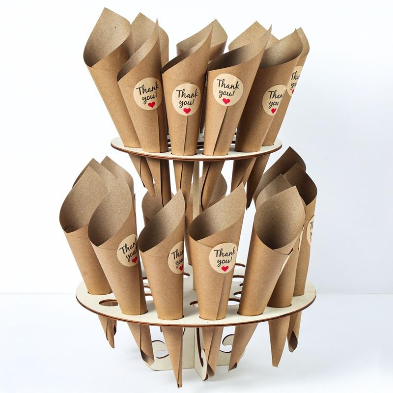 Wedding confetti cone-shaped wooden bracket wedding decoration kraft paper cone-shaped bracket tray party decoration