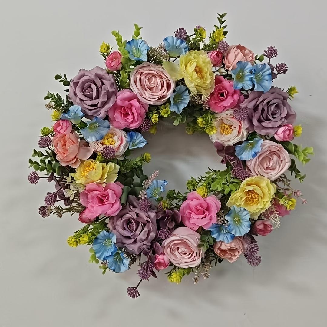 Spring Summer Artificial Flower Wreath, Mixed Rose Peony Dual Door Wreath, Handmade All-Season Wreath, Home Wedding Party Decor