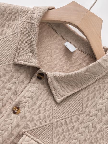 Men's Spring & Fall New Suit Set, Jacquard Heavyweight Reversible Collar Dual Pocket Long Sleeve Drawstring Pants, Soft Fabric