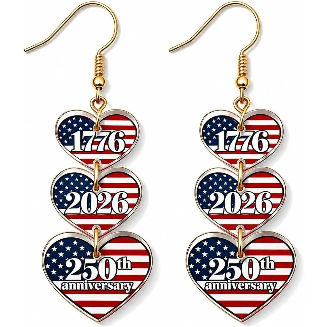 Anniversary USA Merchandise Shirt 4th of July Patriotic Outfits Decorations Earrings Dresses Memorial Day Red White and Blue Earrings Outfits Shirts Dresses 250th Anniversary Earring(Gift)