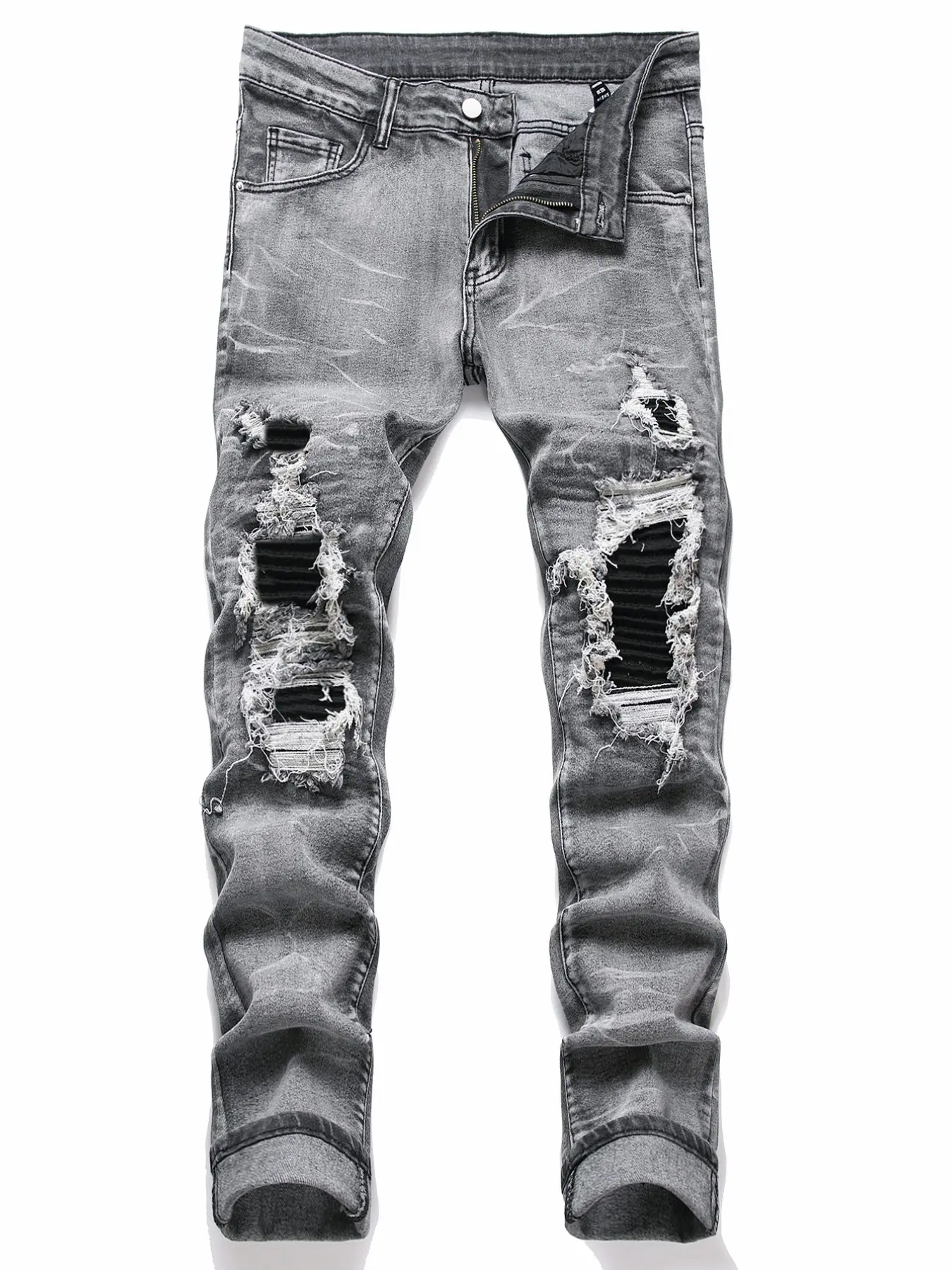 Men's Tight Fit Ripped Jeans, Streetwear, High-Quality Washed Fabric, All-Day Comfort, Versatile Slim-Fit Casual Commuter Pants