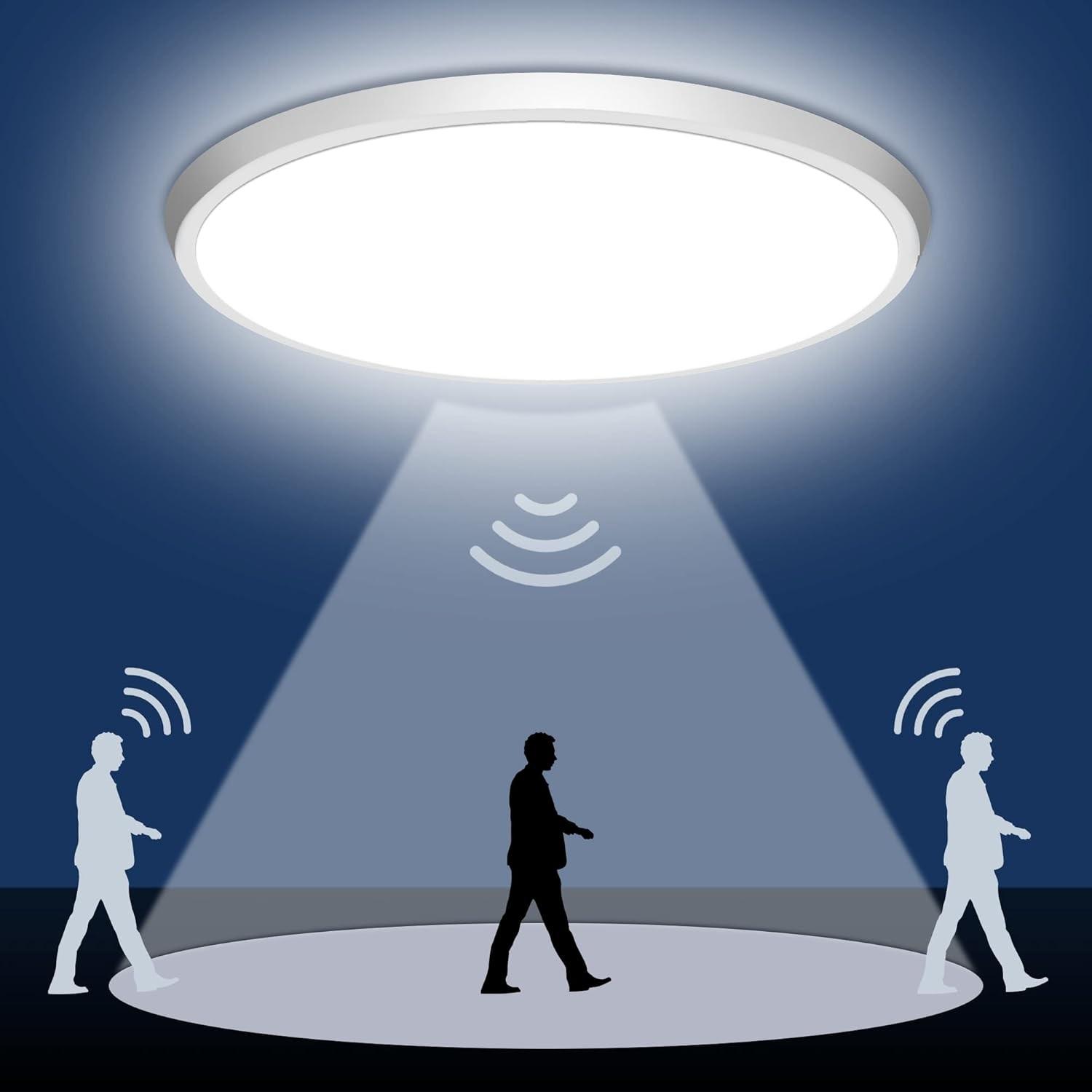 LED Motion Sensor Ceiling Light, 24w LED Staircase Hallway Lamp, Infrared Human Radar Smart Voice Control, 5000k, 2/4 Pieces