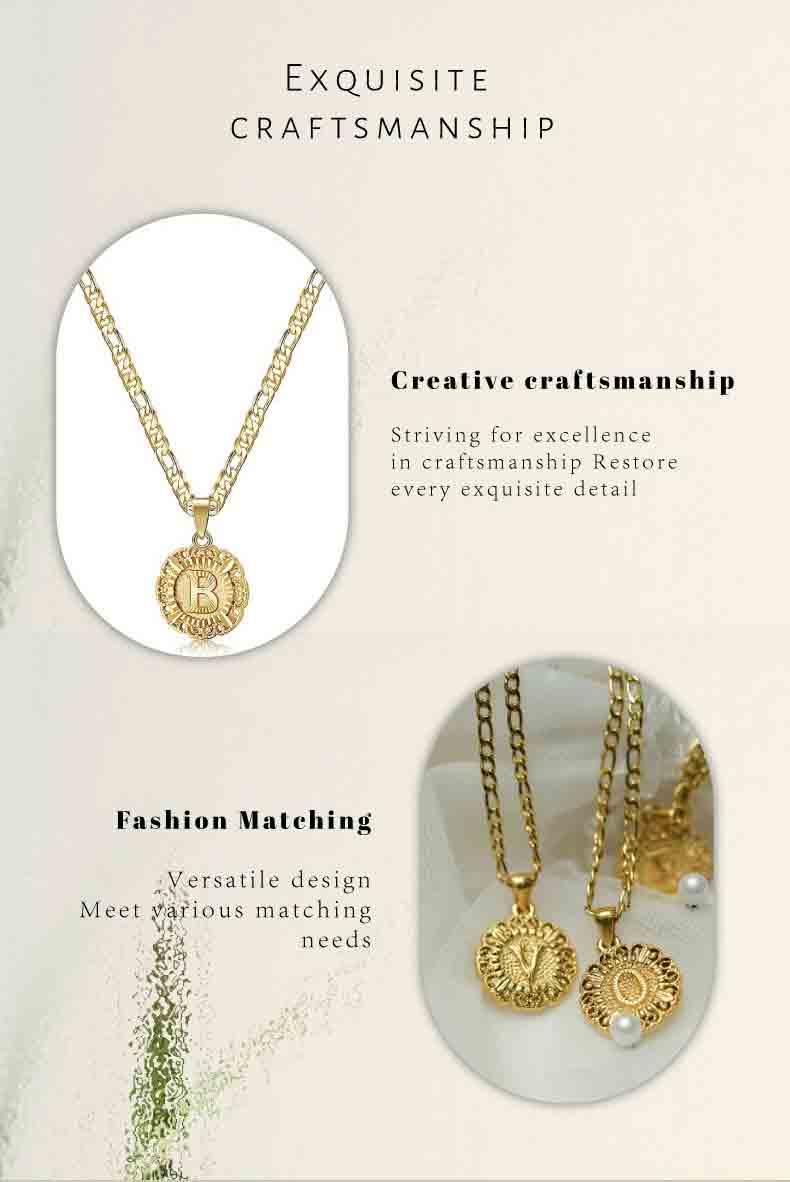 Dainty 18K Gold Plated Round Initial Pendant Necklace For Women and Men,Choose from 26 Letters,Figaro Chain Necklace, Perfect Gift for Him or Her-Hypoallergenic Necklace