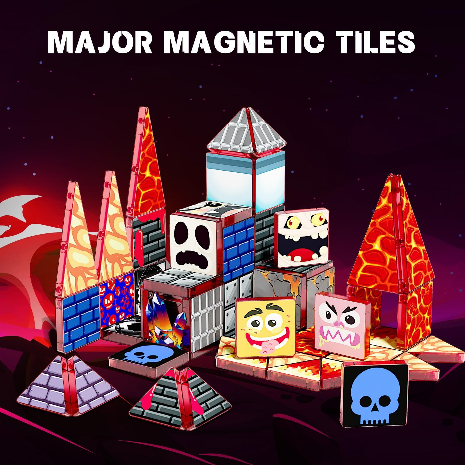 【New Sticker Set】60PCS,1.48inch Creative Sticker Magnetic Tiles,Cave Creatures，Magnet Building Blocks Cubes Construction Stacking Educational Assembly Toy Preschool STEM Play Creative Playboard for Toddler Kids Ages 3+,Kids Toys best gift