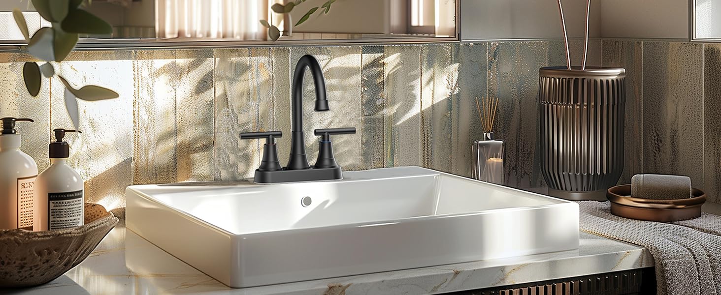 FORIOUS Bathroom Faucets 3 Hole, Bathroom Sink with Pop up Drain, Lead-Free Two Handles 4 Inch Bathroom Sink Faucet for Basin,Vanity, Farmhouse