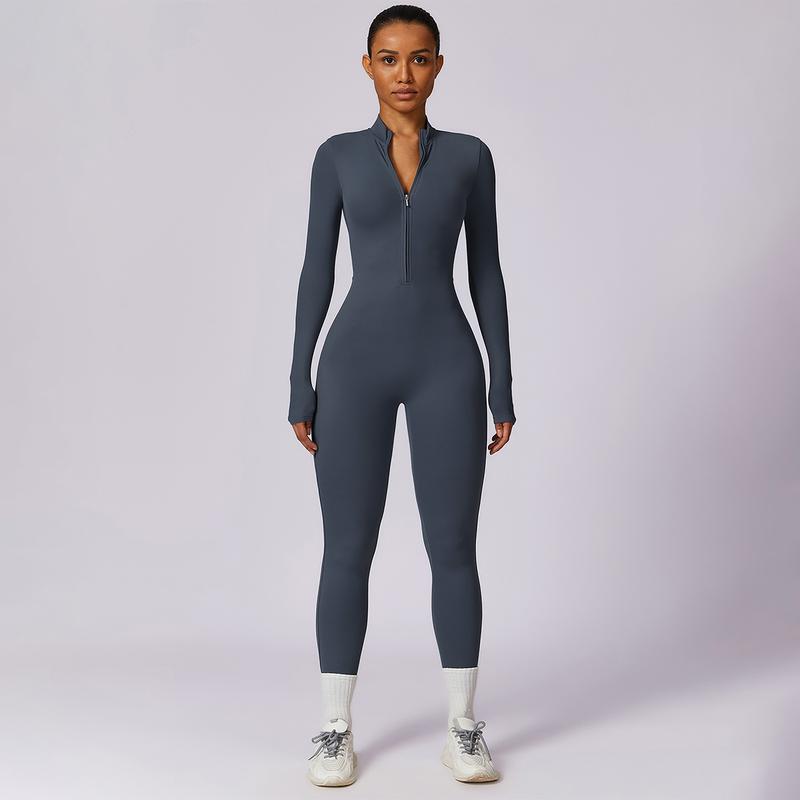MASKERT Women's Long Sleeved Tummy Control Jumpsuit Comfortable Skin Friendly Stretchable Activewear for Workout Gym