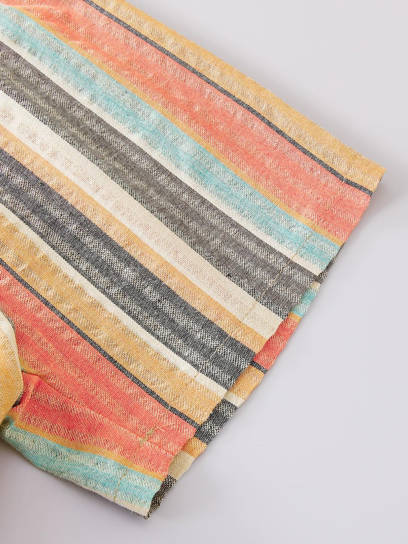 Boys' Summer New Solid Color Collar Button Polo Shirt, Short Sleeve Colorful Vertical Stripes, Casual Outdoor Wear, 2 Pieces Set