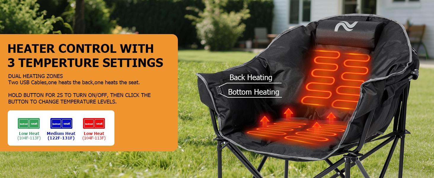 SLSY 2 Pack Oversized Heated Camping Chair with 3 Heat Levels, Portable Folding Heated Chair Round Moon Saucer Folding Lawn Chair for Outdoor Camping Lounge Patio 【Battery not included】 SLSY 2 Pack Oversized Heated Camping Chair with 3 Heat Levels, Portable Folding Heated Chair Round Moon Saucer Folding Lawn Chair for Outdoor Camping Lounge Patio 【Battery not included】