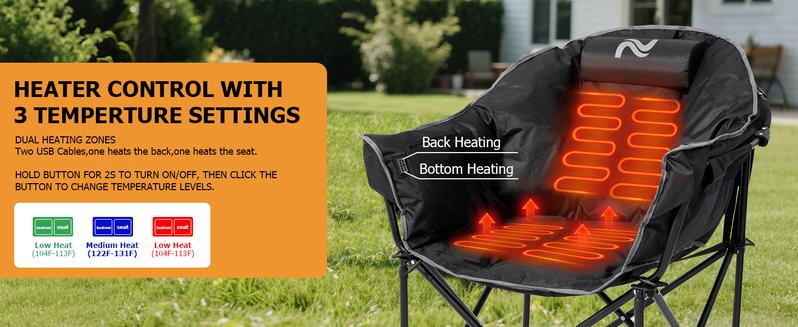 SLSY 2 Pack Oversized Heated Camping Chair with 3 Heat Levels, Portable Folding Heated Chair Round Moon Saucer Folding Lawn Chair for Outdoor Camping Lounge Patio 【Battery not included】 SLSY 2 Pack Oversized Heated Camping Chair with 3 Heat Levels, Portable Folding Heated Chair Round Moon Saucer Folding Lawn Chair for Outdoor Camping Lounge Patio 【Battery not included】