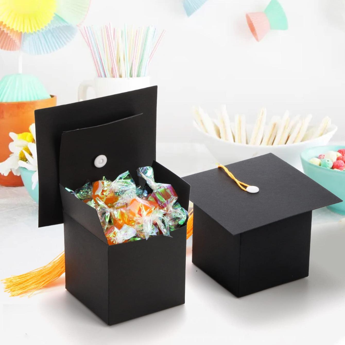 50pcs Graduation Cap Gift Box Set, & Paper Container Non-Food Contact, Cute Tassel Hat Boxes, Party Favors, Wedding Decorations