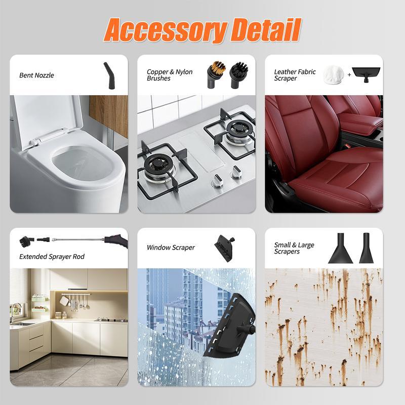 Portable Handheld Steam Cleaner,40.58oz-Multi-functional,with window squeegee and 7 brush heads,6-speed adjustable high-temperature steam cleaning machine,efficient home cleaning,suitable for home,car,washing machine,air conditioner,kitchen grease removal Portable Handheld Steam Cleaner,40.58oz-Multi-functional,with window squeegee and 7 brush heads,6-speed adjustable high-temperature steam cleaning machine,efficient home cleaning,suitable for home,car,washing machine,air conditioner,kitchen grease removal