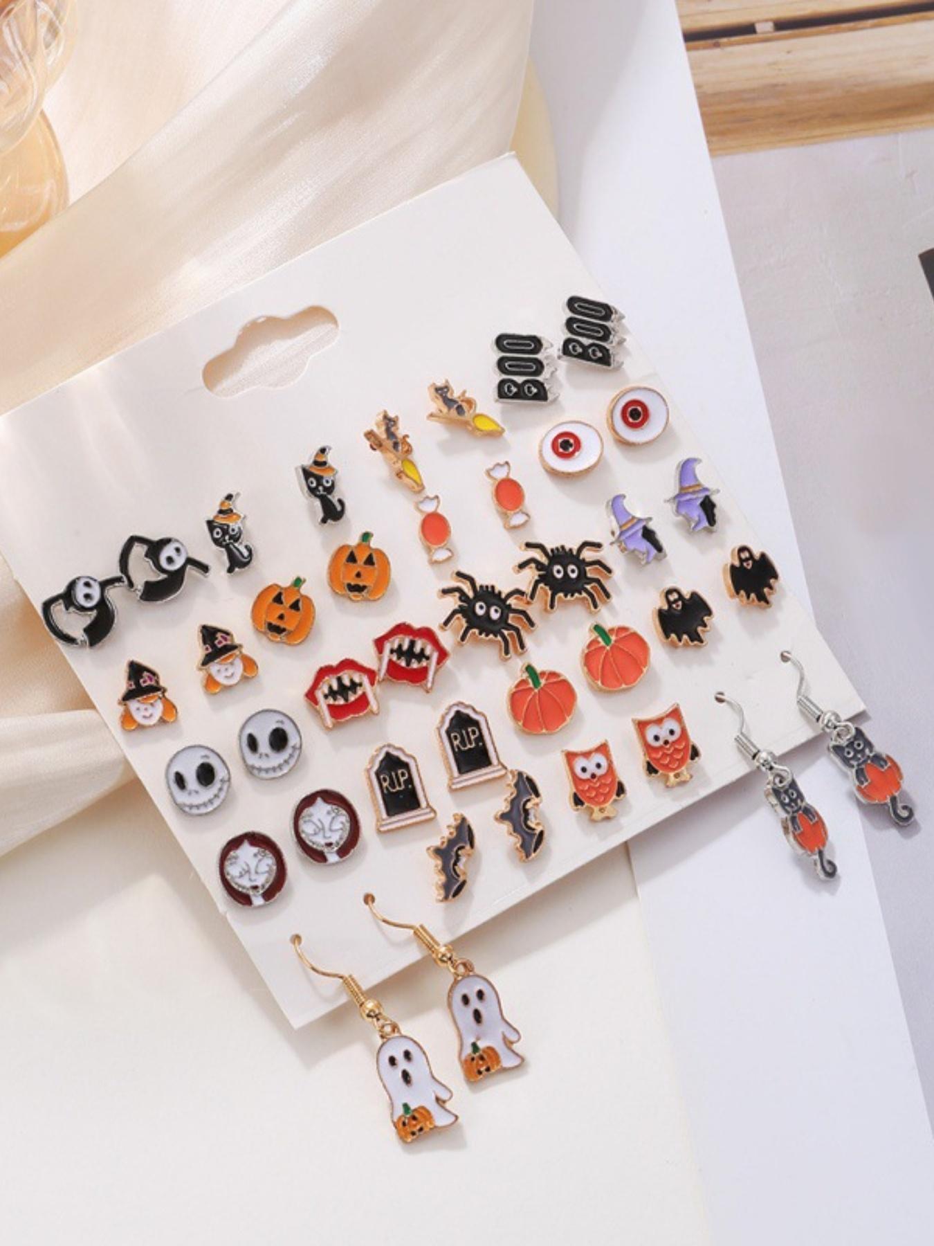 Halloween Spider Eye Earrings Set, 20 Pairs Cartoon Fun Ear Studs, Pumpkin Ghost Design, Perfect for Party Gifts & Pranks
