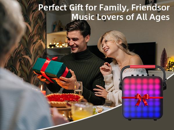 Karaoke Machine for Adults & Kids with Full-Screen LED Lights, Portable BT Speaker with 2 Microphones, Bass/Treble Adjustment, Supports TWS/FM/AUX/USB/TF Card for Home Party