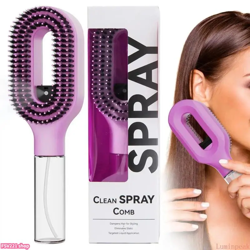 Detangling Hair Brush with Fine Mist Spray, Ergonomic Anti-Static Comb for Curly, Wavy and Straight Hair, Frizz Control and Easy Styling