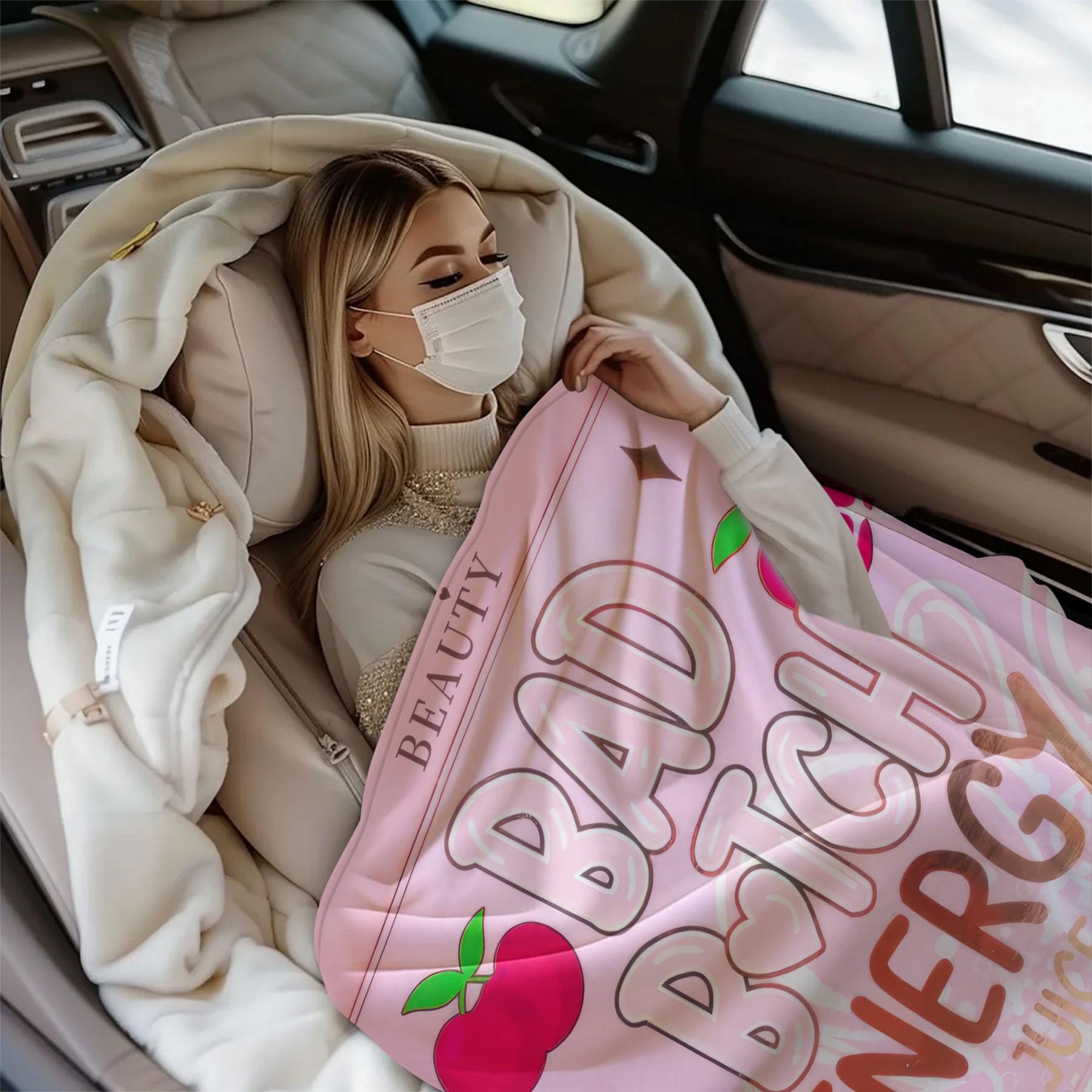 Bad Bitch Energy Flannel Blanket, Y2K Coquette Funny Slogan Cherry Popsicle Throw Blanket, Ultra Soft Warm Blanket for Teen Girls Women, Cute Girly Aesthetic Gift Blanket, Cozy for Couch Bed Sofa Bedroom Dorm